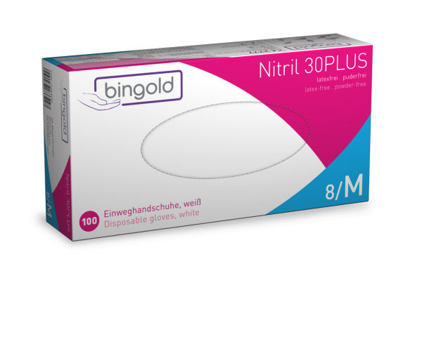 Bingold Nitril 30Plus weiß Gr. M 100 Stück