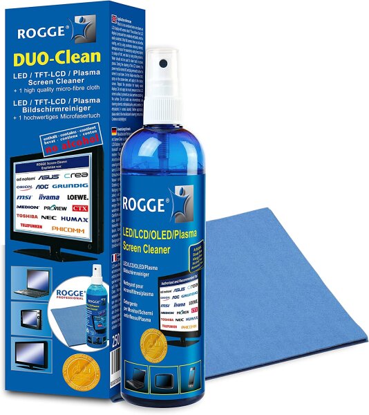 ROGGE DUO-Clean 250ml LCD/TFT/LED/Plasma incl. Touch Display Cleaner incl. 1 x ROGGE & Vileda Professional Mikrofiber 38x40cm